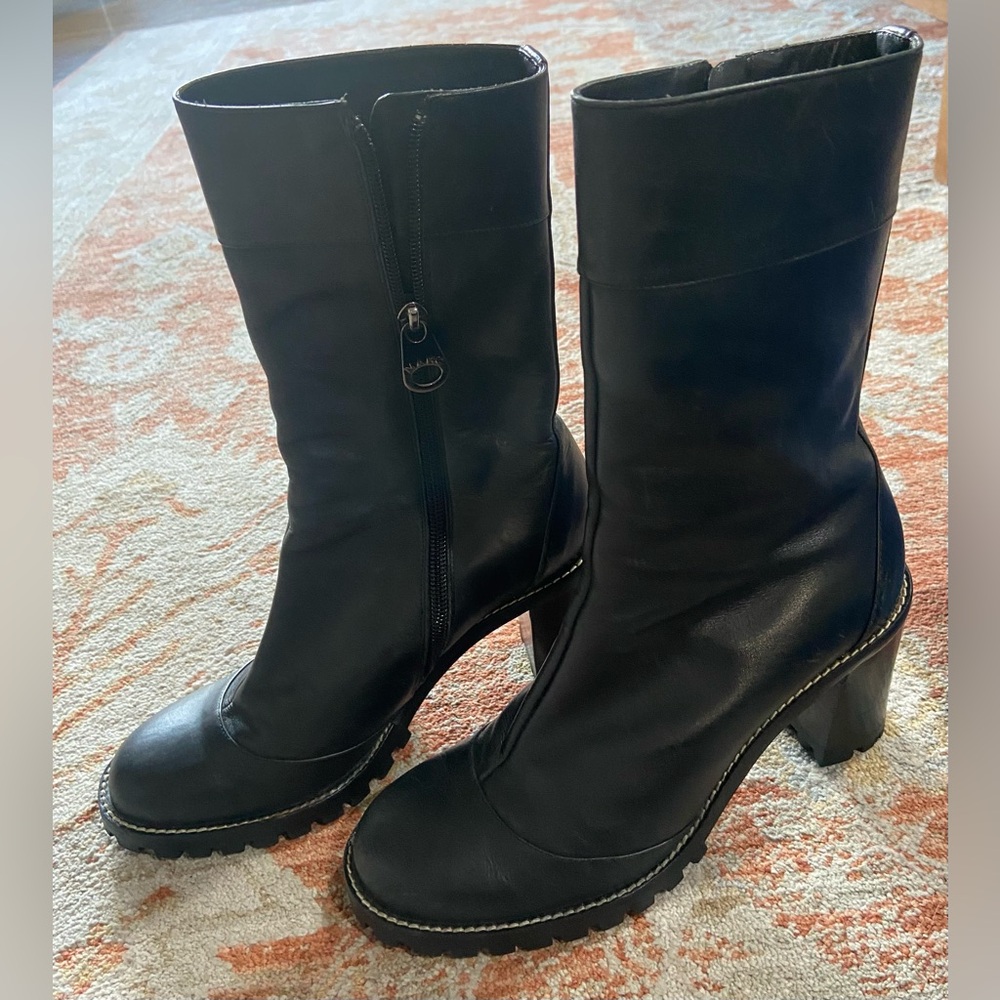 Marc By Marc Jacobs Black Leather Chunky Heeled Boots